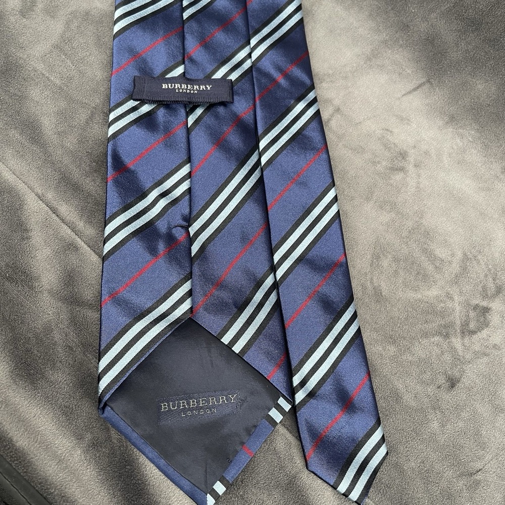 Burberry London Men's Silk Neck Tie Blue Red Striped Designer Luxury